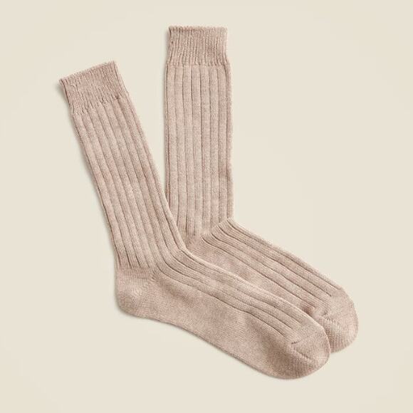 J.Crew Ribbed Cotton Blend Socks Men One Size Grayish Brown Lightweight Mid Calf - Picture 1 of 4
